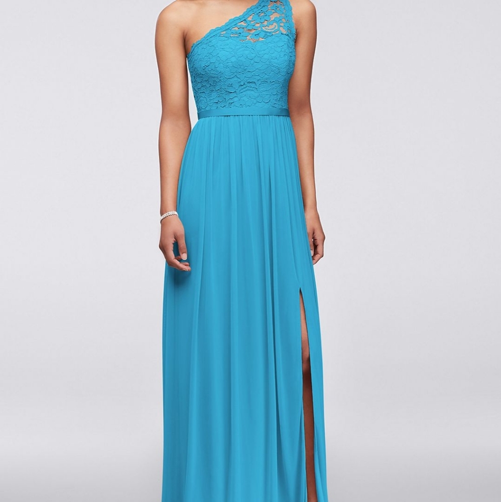 David's bridal one shoulder lace dress